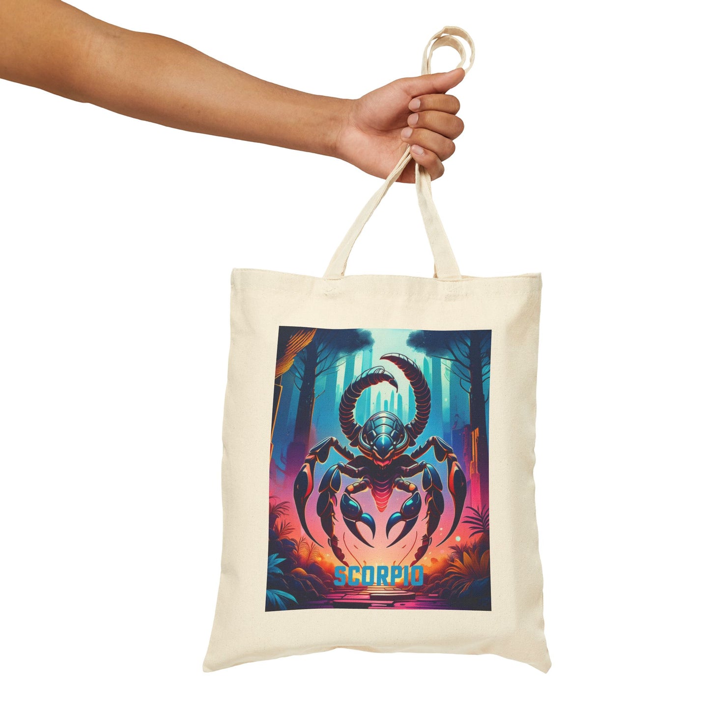 Scorpio Zodiac Tote Bag eco-friendly canvas under $25 by M.B. Salas Designs, Affordable Scorpio tote bag organic cotton zodiac gift