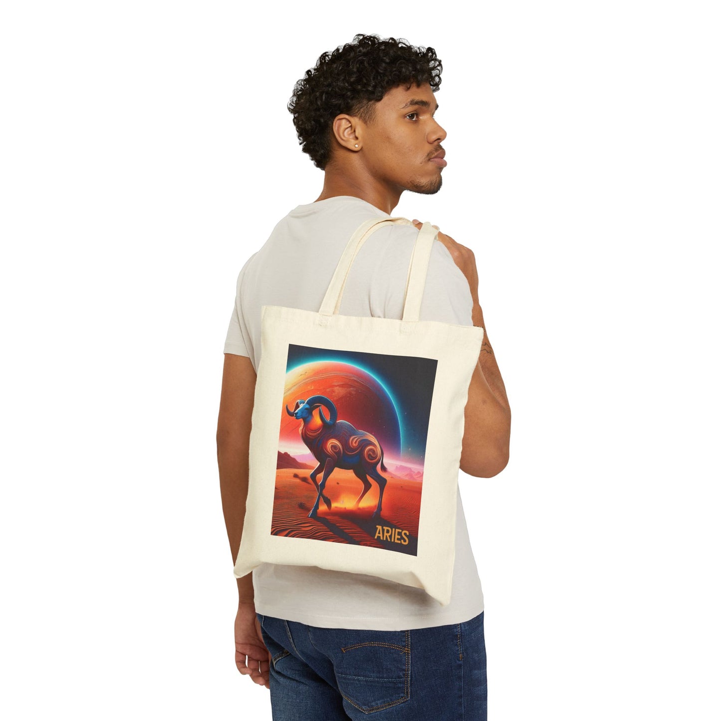 Aries Zodiac Tote Bag eco-friendly canvas under $25 by M.B. Salas Designs, Affordable Aries tote bag organic cotton zodiac gift