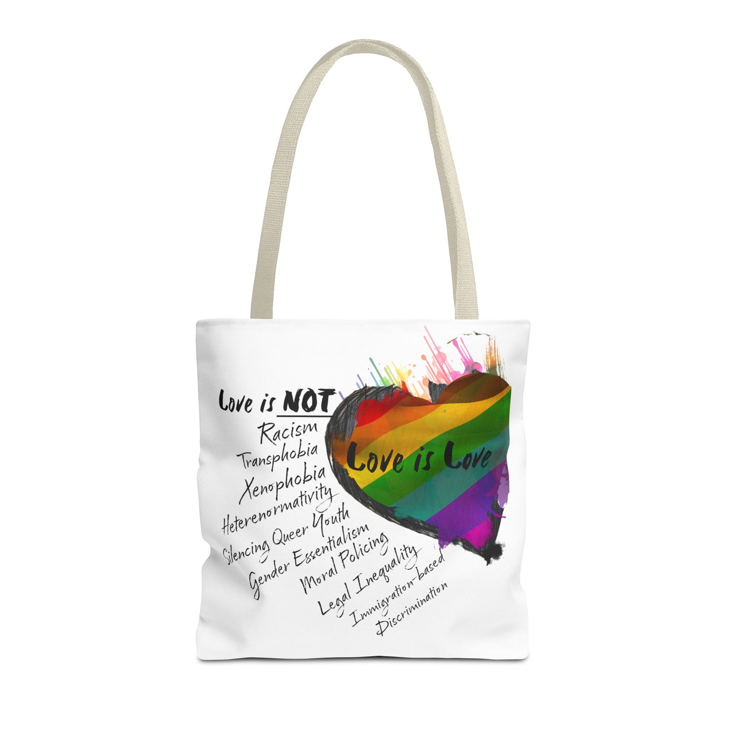 Pride 2025 LGBTQ+ tote bag with vibrant love and acceptance artwork
Durable polyester tote bag for Pride 2025, LGBTQ+ support, and everyday use
Close-up of rainbow design on Pride 2025 tote bag, symbolizing inclusivity
Spacious Pride 2025 tote bag with reinforced handles, perfect for shopping or pride events
Pride 2025 LGBTQ+ tote bag—shown in multiple handle colors and sizes