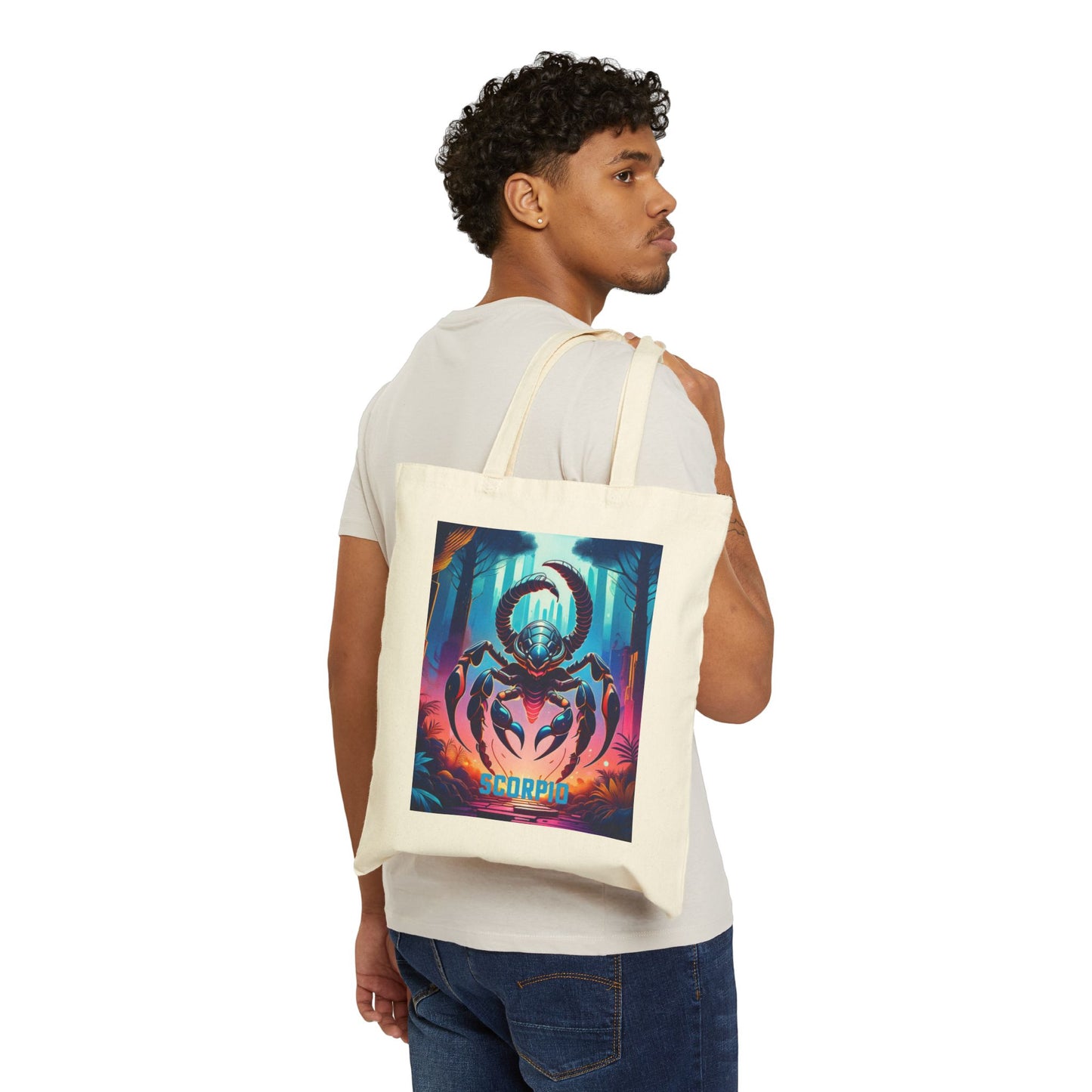 Scorpio Zodiac Tote Bag eco-friendly canvas under $25 by M.B. Salas Designs, Affordable Scorpio tote bag organic cotton zodiac gift