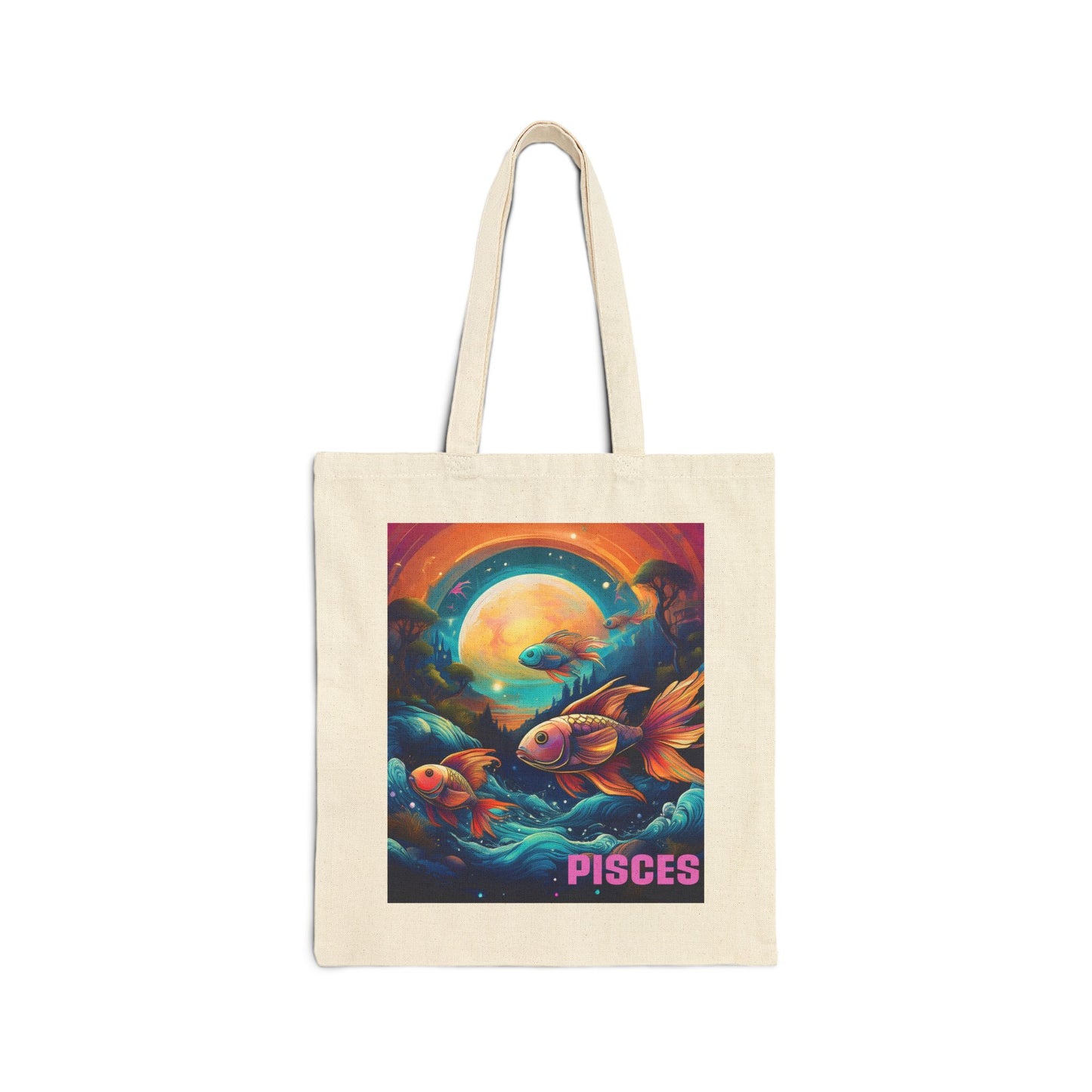 Pisces Zodiac Tote Bag eco-friendly canvas under $25 by M.B. Salas Designs, Affordable Pisces tote bag organic cotton zodiac gift
