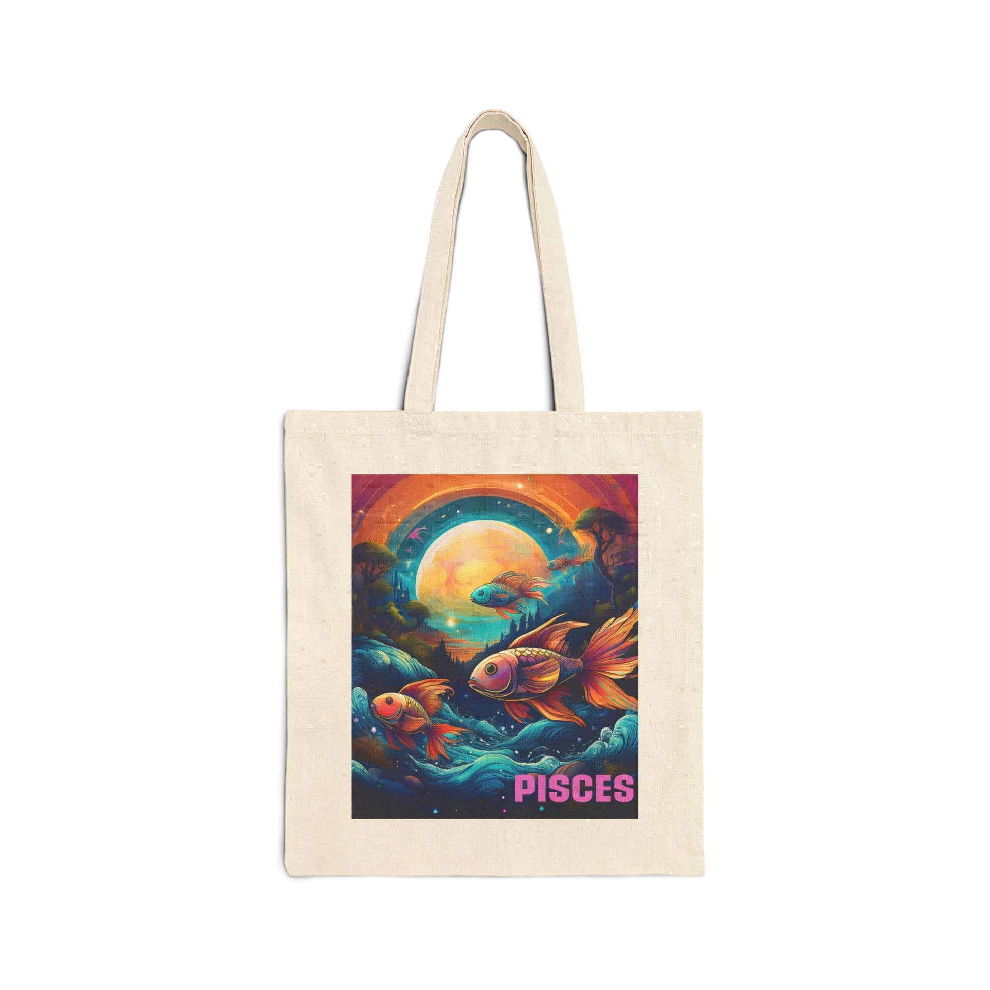 Pisces Zodiac Tote Bag eco-friendly canvas under $25 by M.B. Salas Designs, Affordable Pisces tote bag organic cotton zodiac gift