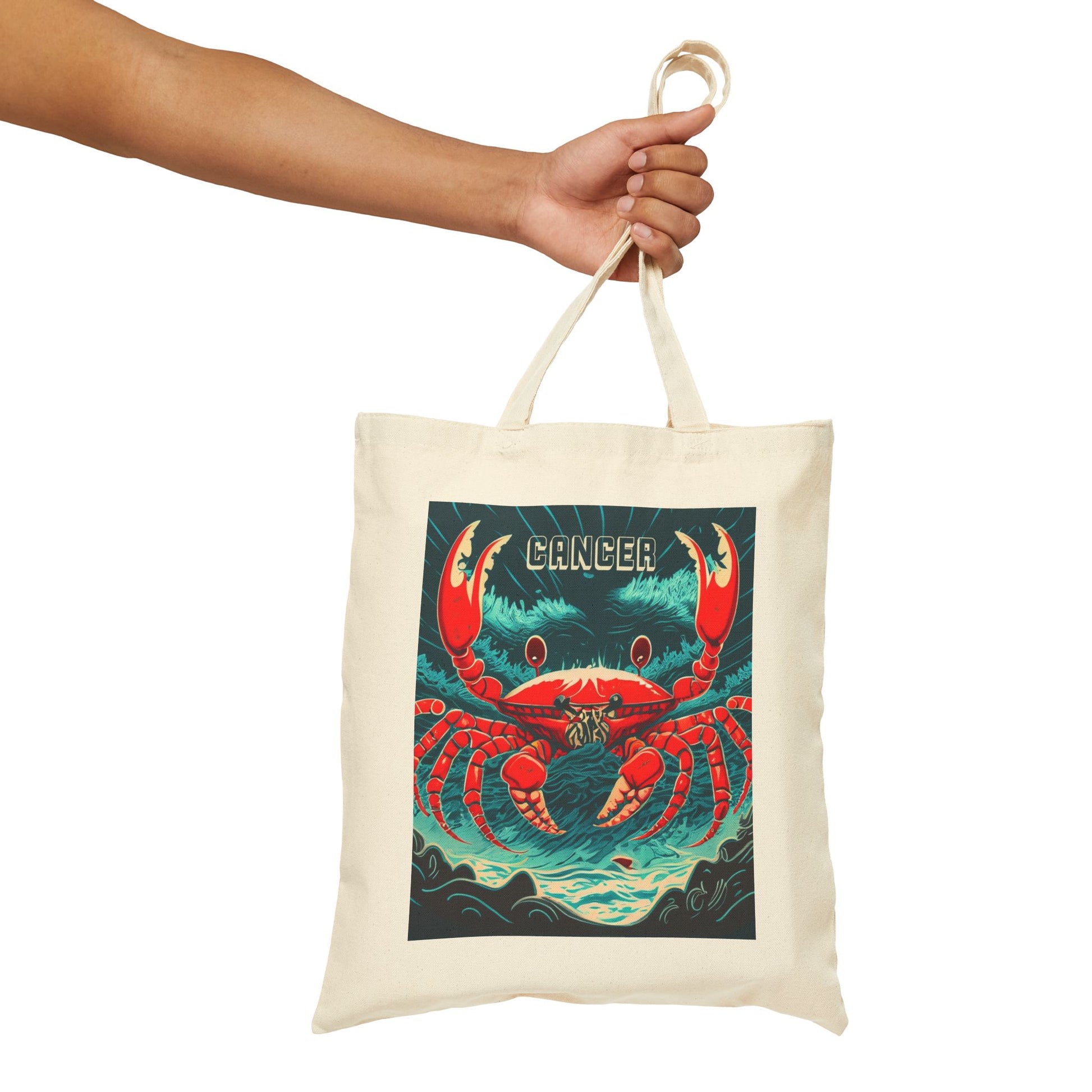 Cancer Zodiac Tote Bag eco-friendly canvas under $25 by M.B. Salas Designs, Affordable Cancer tote bag organic cotton zodiac gift