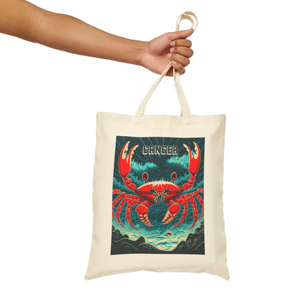 Cancer Zodiac Tote Bag eco-friendly canvas under $25 by M.B. Salas Designs, Affordable Cancer tote bag organic cotton zodiac gift