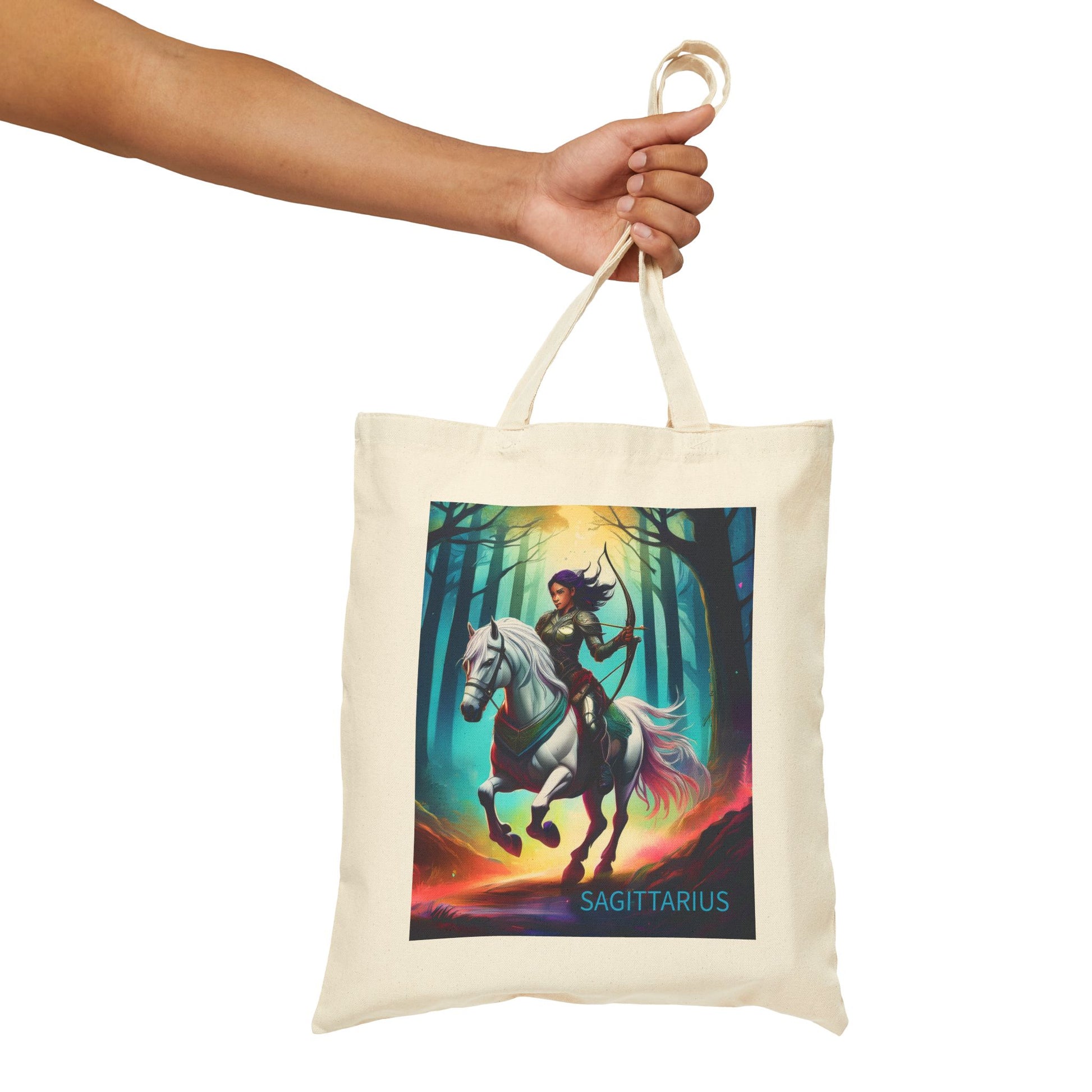 Sagittarius Zodiac Tote Bag eco-friendly canvas under $25 by M.B. Salas Designs, Affordable Sagittarius tote bag organic cotton zodiac gift