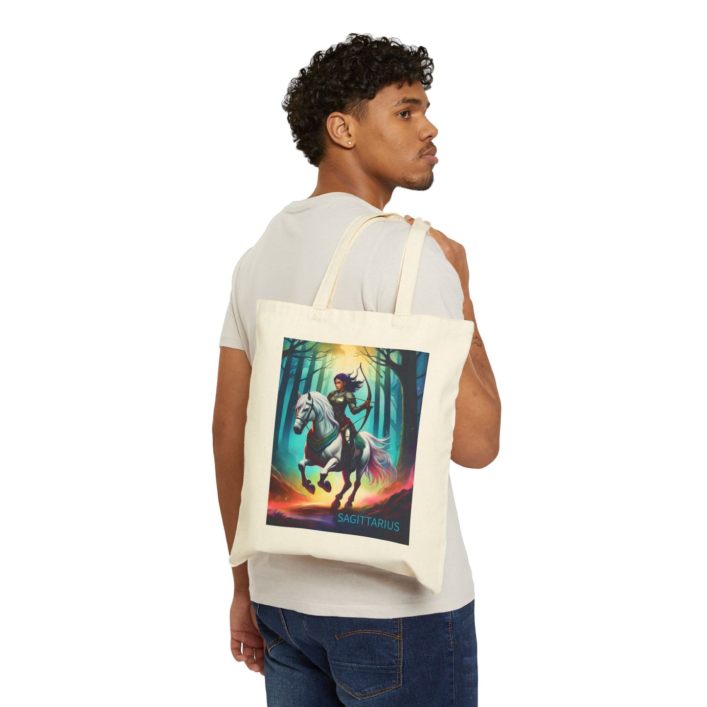 Sagittarius Zodiac Tote Bag eco-friendly canvas under $25 by M.B. Salas Designs, Affordable Sagittarius tote bag organic cotton zodiac gift