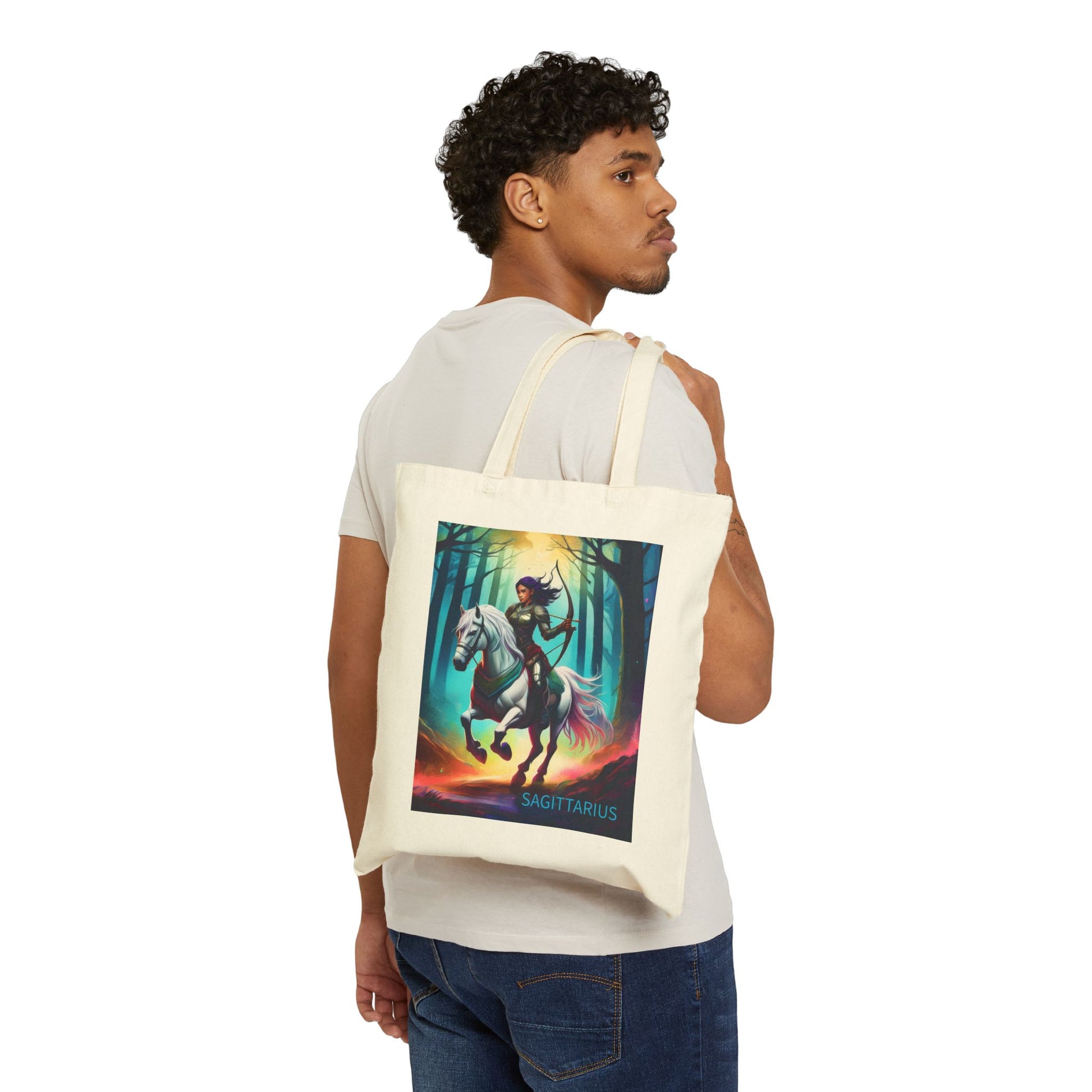 Sagittarius Zodiac Tote Bag eco-friendly canvas under $25 by M.B. Salas Designs, Affordable Sagittarius tote bag organic cotton zodiac gift