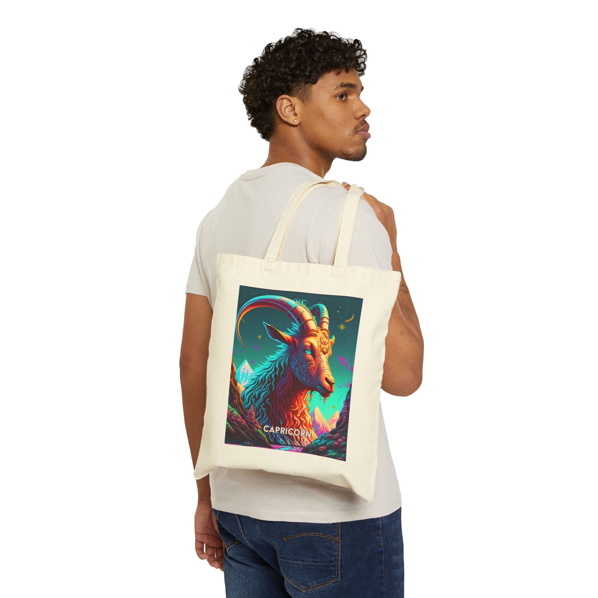 Capricorn Zodiac Tote Bag eco-friendly canvas under $25 by M.B. Salas Designs, Affordable Capricorn tote bag organic cotton zodiac gift
