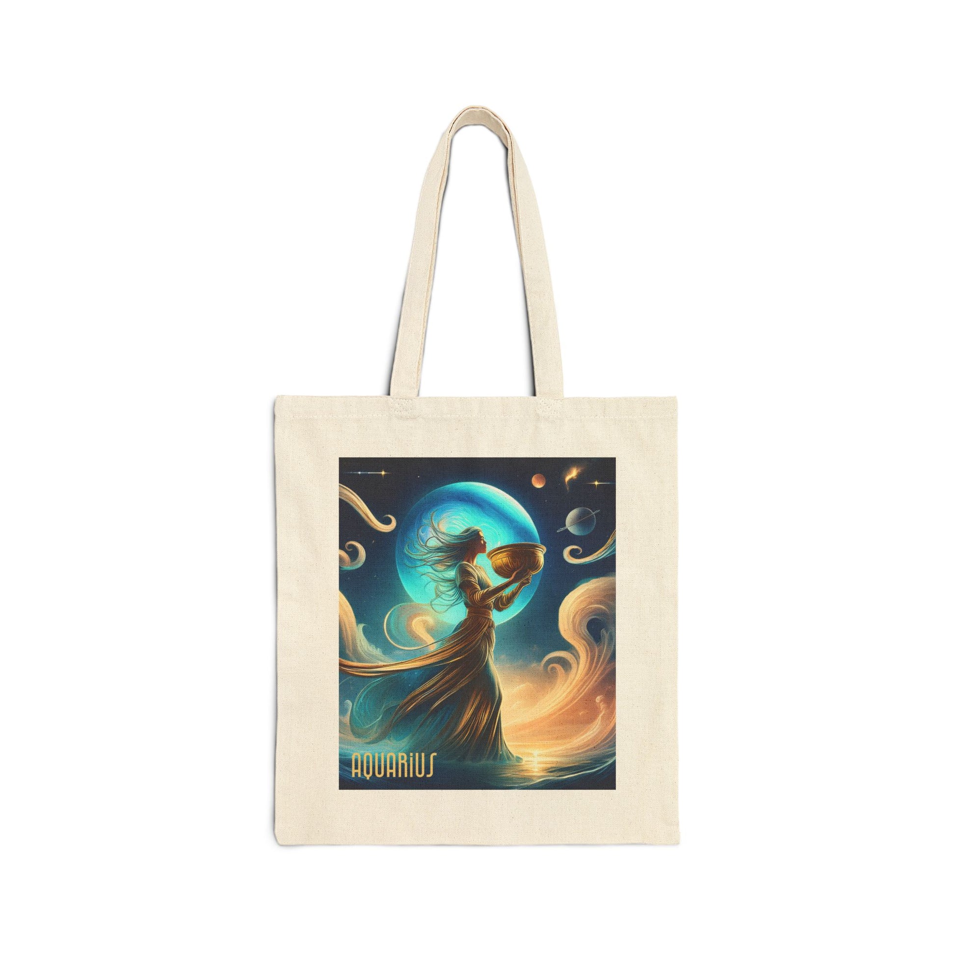 Aquarius Zodiac Tote Bag eco-friendly canvas under $25 by M.B. Salas Designs, Affordable Aquarius tote bag organic cotton zodiac gift