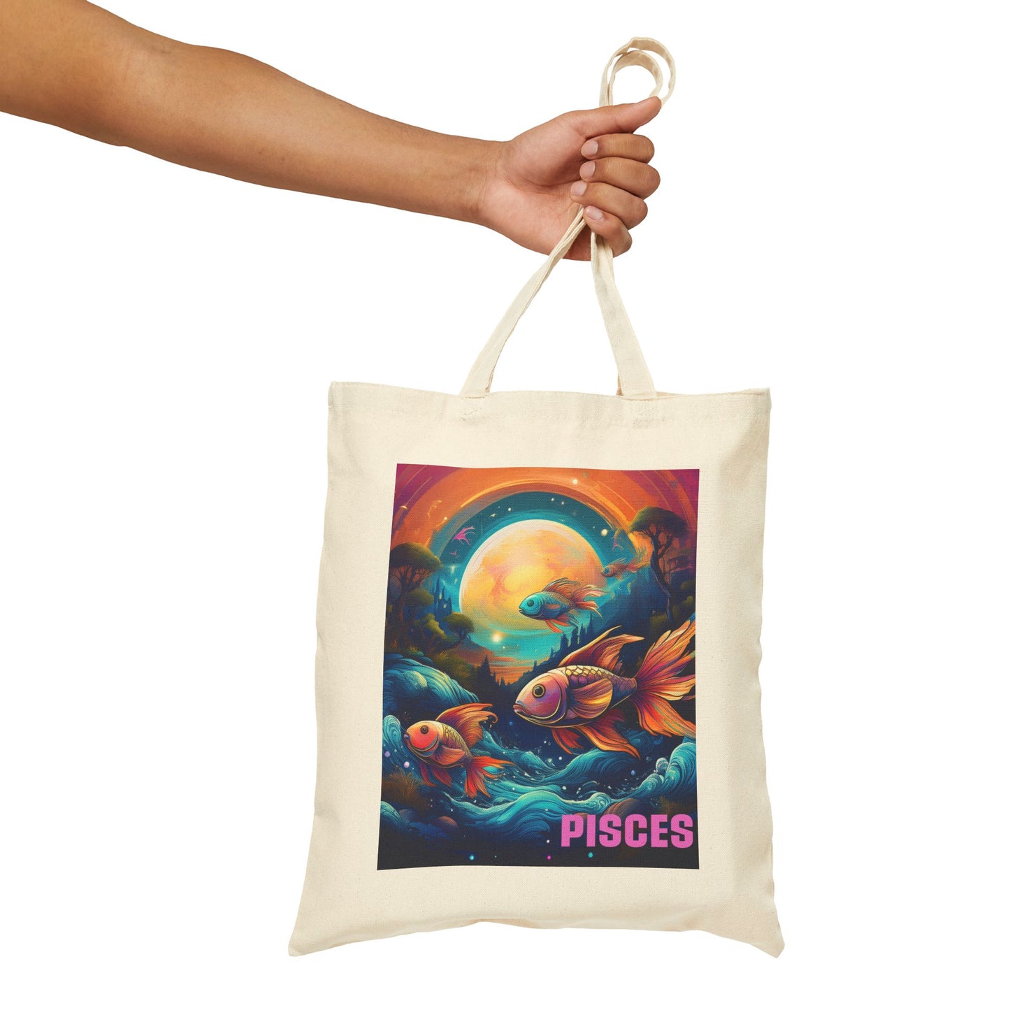 Pisces Zodiac Tote Bag eco-friendly canvas under $25 by M.B. Salas Designs, Affordable Pisces tote bag organic cotton zodiac gift