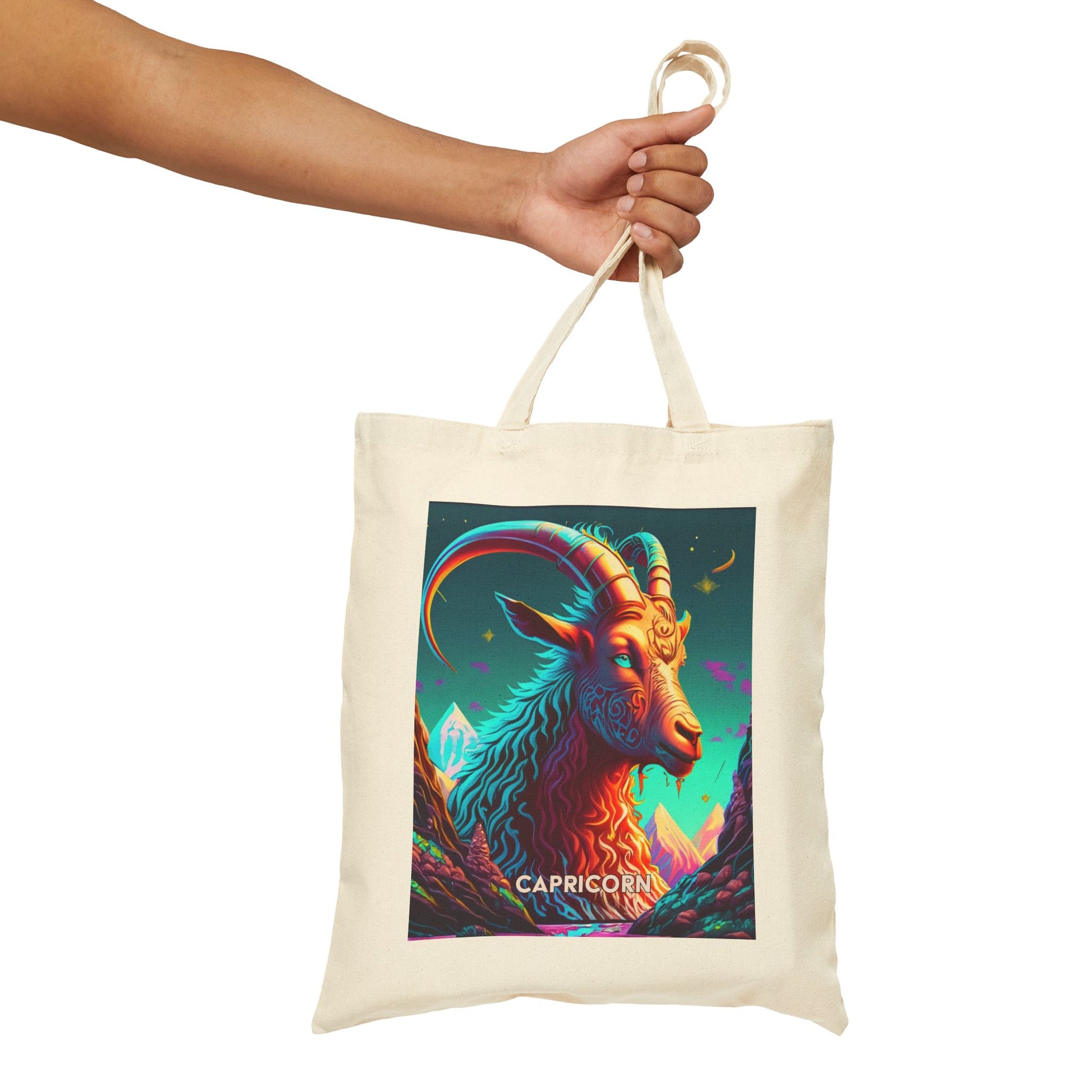 Capricorn Zodiac Tote Bag eco-friendly canvas under $25 by M.B. Salas Designs, Affordable Capricorn tote bag organic cotton zodiac gift