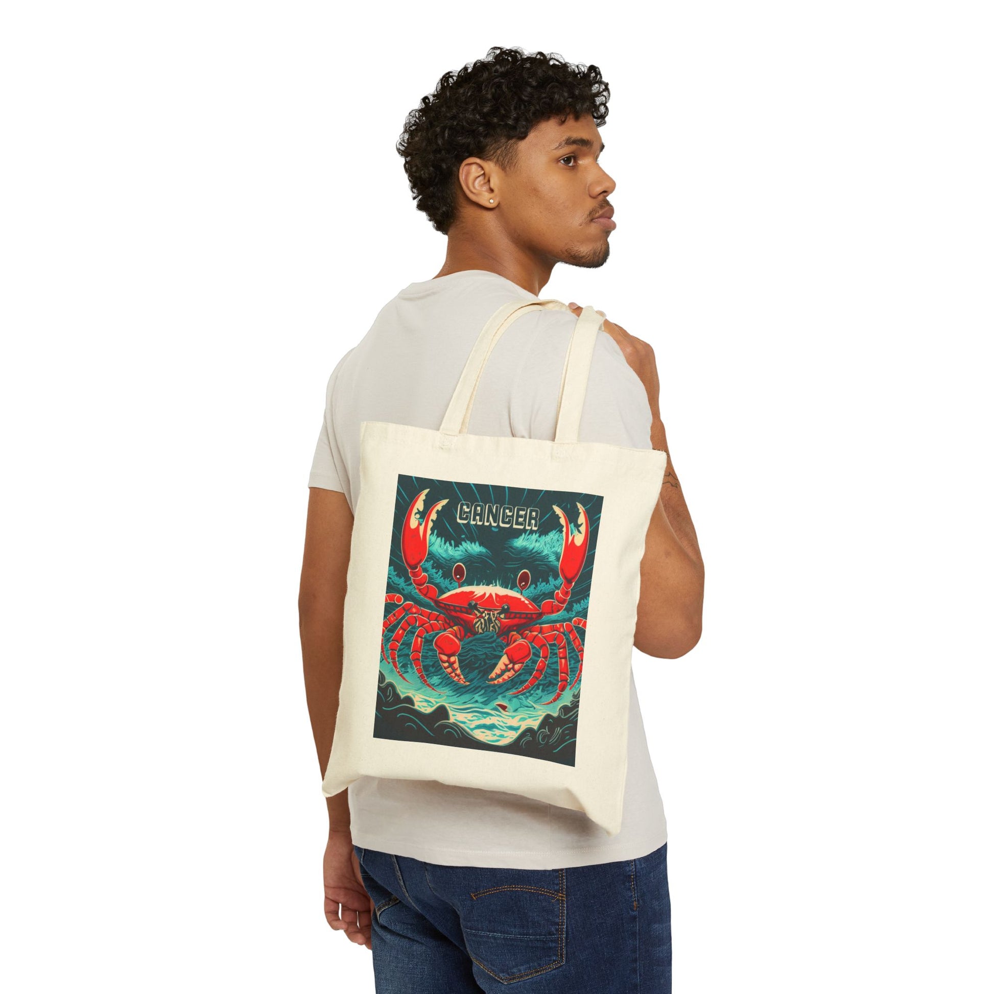 Cancer Zodiac Tote Bag eco-friendly canvas under $25 by M.B. Salas Designs, Affordable Cancer tote bag organic cotton zodiac gift