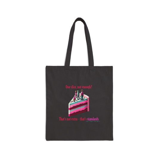 Detail of organic cotton canvas material on Cake Not Enough? Tote Bag”