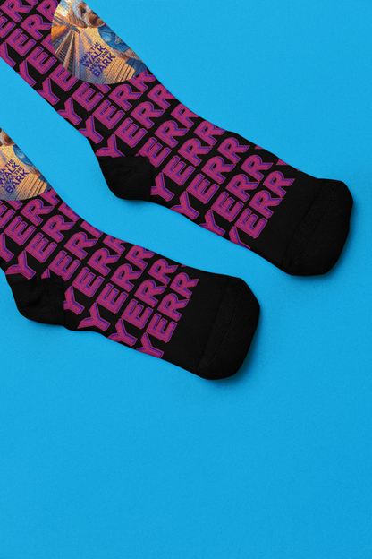BARKER by M.B. Salas Lyon-Sully socks arranged as a gift, highlighting playful design and sustainable materials.